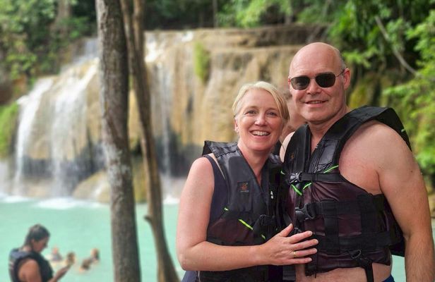 Private tour in a luxury van, Erawan Fall, Floating and Railway Markets