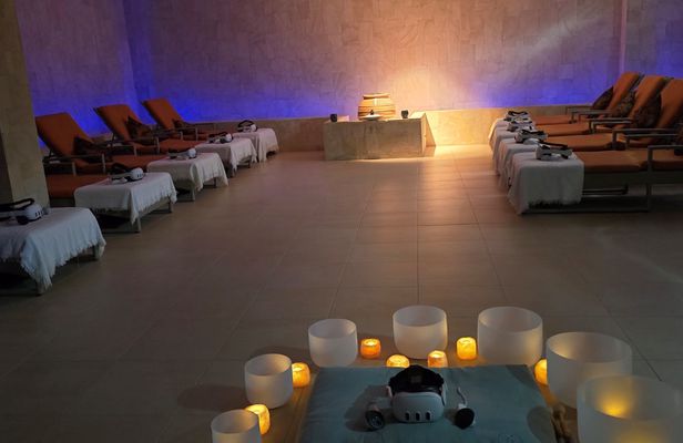 Wellness, relaxation and mindfulness experience with singing bowls