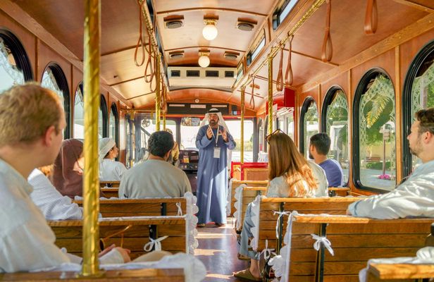 Guided heritage trolley tour of old Dubai cultural landmarks