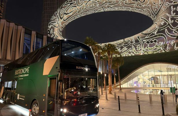 Dubai panoramic bus tour with gourmet dining experience