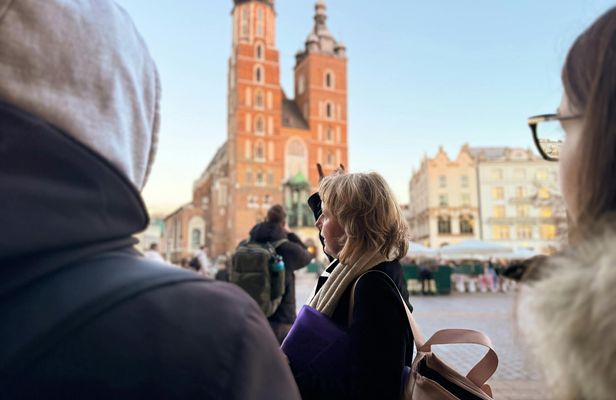 Krakow's Market Square with St. Mary's Basilica and Rynek Underground