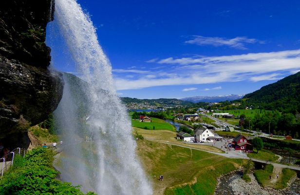 Hardangerfjord and waterfalls bus tour with apple pie from Bergen