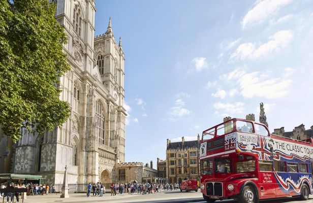 Vintage open-top bus tour with live guide in London