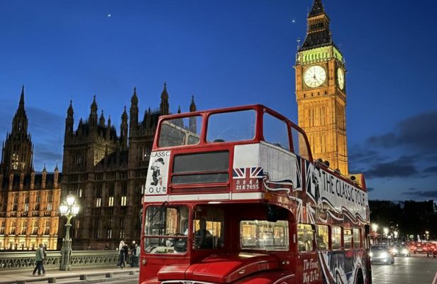 Vintage open-top bus night tour with live guide in London
