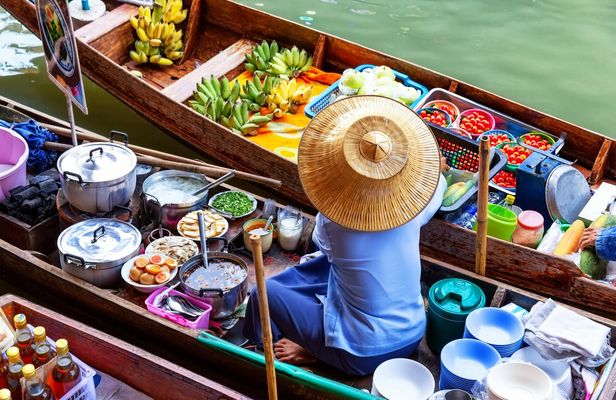 Full-day van charter to floating markets and Phetchaburi highlights