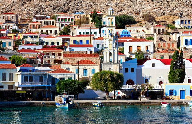 Chalki Island and Alimia Beach boat cruise from Rhodes