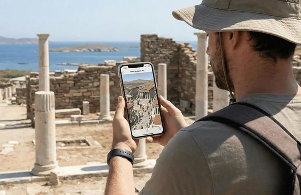 Sunset sailing to Rhenia with Delos self-guided virtual tour