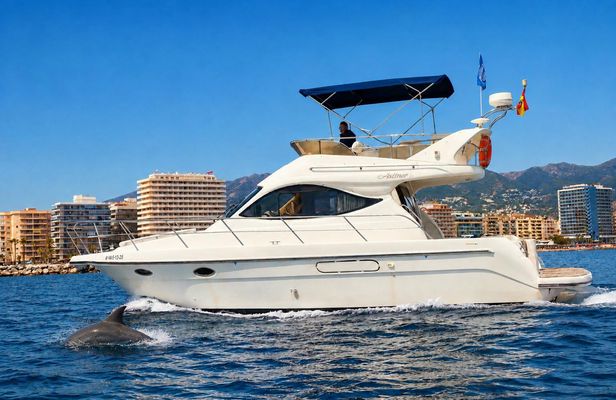 Dolphin watching on a luxury shared yacht with drink