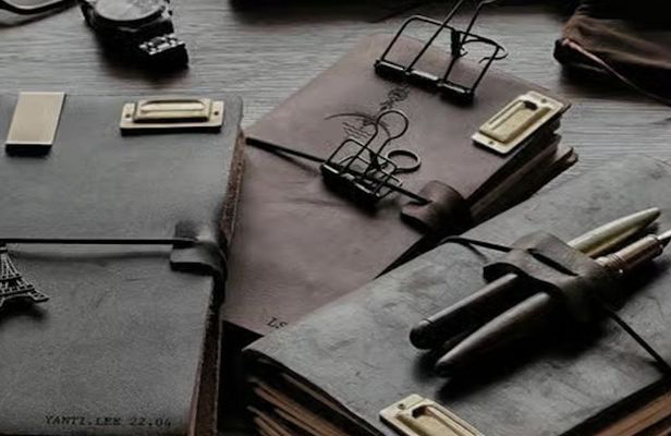 Leather notebook making workshop in Hanoi
