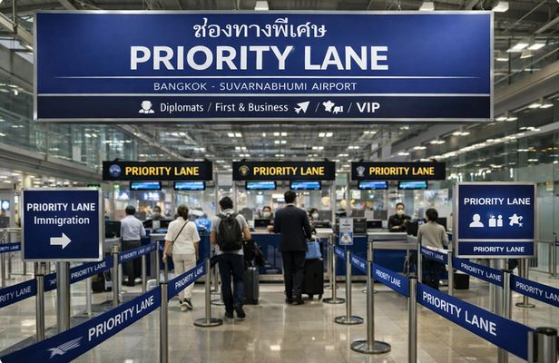 Bangkok airport priority lane with butler and optional buggy