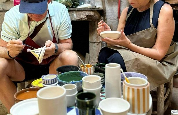 Traditional Moroccan pottery workshop in Marrakesh with transfers