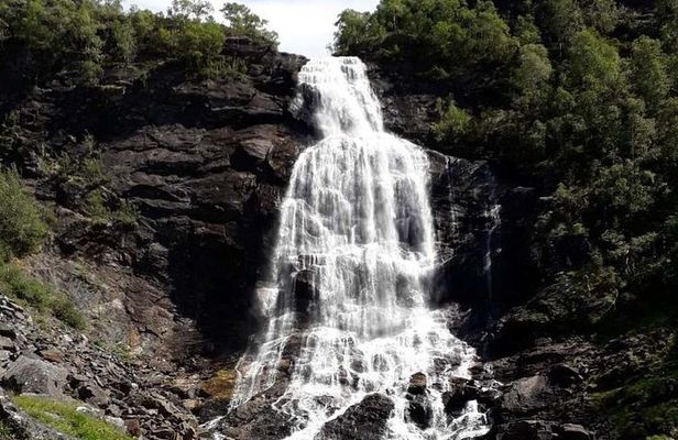 Bride's Veil and Steinsdalsfossen waterfalls with sceneries of Hardanger Fjord