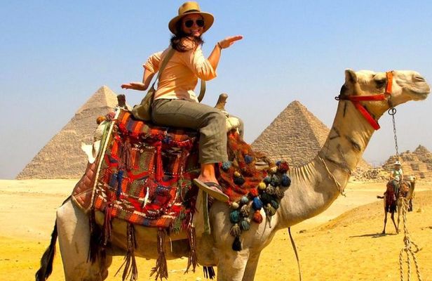 Camel Ride Trip Around Giza Pyramids During Sunrise Or Sunset
