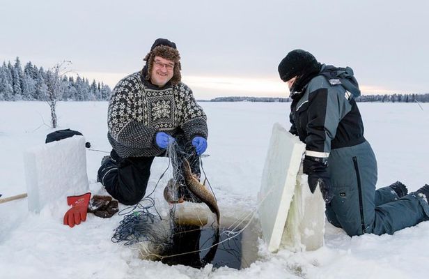 Ice Fishing by Snowmobile from Levi, Finland