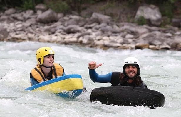 Whitewater swimming (Hydrospeed) on the Durance
