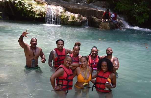 Blue Hole Waterfalls + Bamboo River Rafting Tour from Ocho Rios