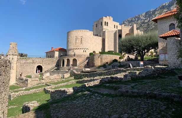 Bovilla Lake, Gamti Mountain, and Kruja Fortress. 