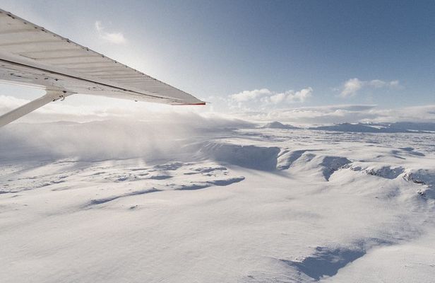 Airplane Flight over Vatnajökull Volcanic Eruption Sites