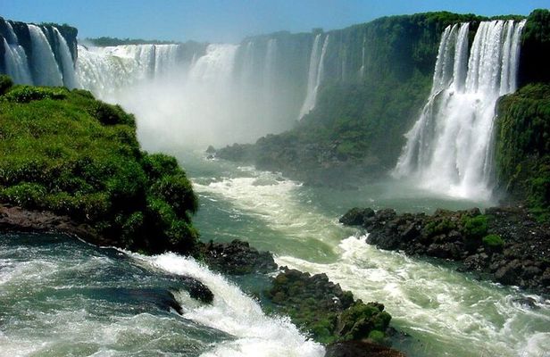 Brazilian Falls With Macuco Safari Boat