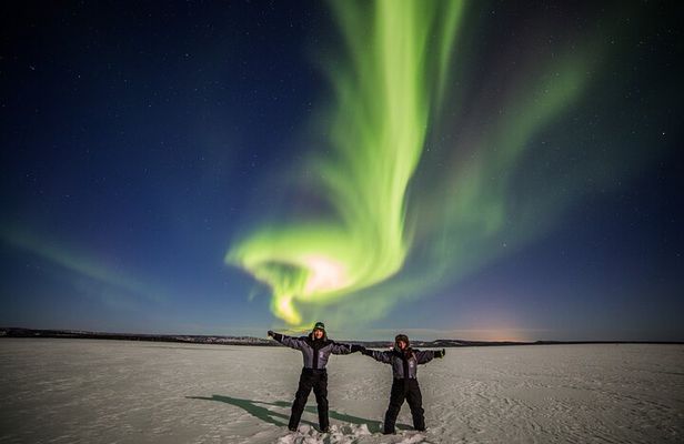 Levi Northern lights by snowmobile