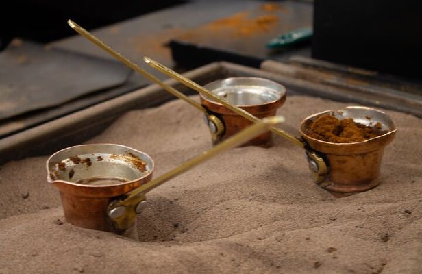 Traditional breakfast in markets with olive oil and honey tasting