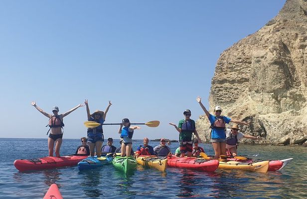 Santorini Sea Kayak – Volcanic Cliffs, Hidden Sea Caves & Picnic