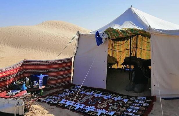 2 days tour to Douz & Ksar Ghilan oasis.
and an overnight in the sahara under bedouin tent ..
Dinner in the camp, 
Private Jeep - with english speaking guide.