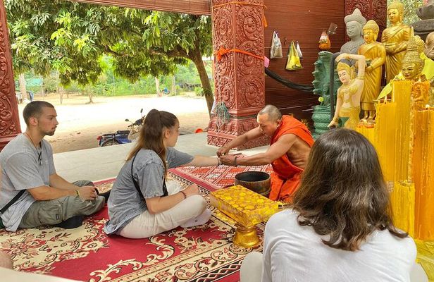 Buddhist Monastery with Monks Water Blessing