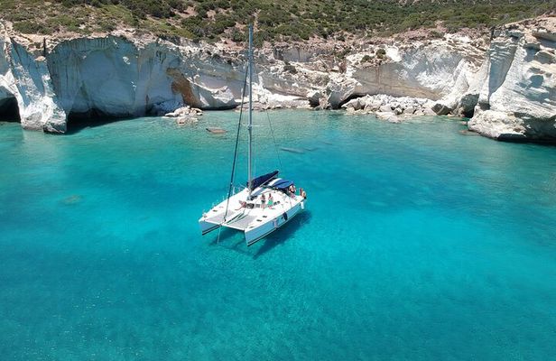 Milos caves snorkelling Catamaran Cruise in a small group