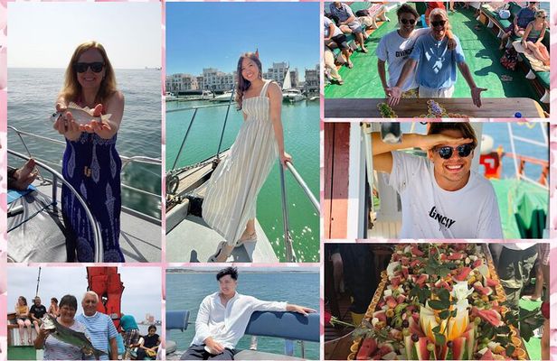boat trip from 9 am to 3 pm fishing & swimming & barbecue & dessert