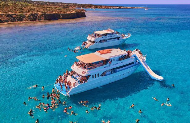 Blue Lagoon (Akamas) Bus & Boat Tour with Water Slide From Paphos