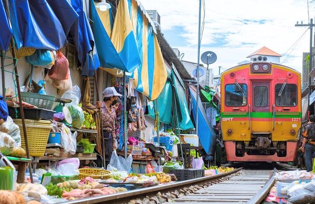 Amphawa Floating Market & Maeklong Railway Train Market Tour