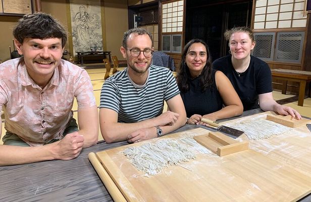 Making Soba noodles at Temple