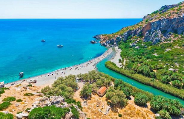 Preveli Beach and Damnoni Kourtaliotikowaterfalls from Rethymno