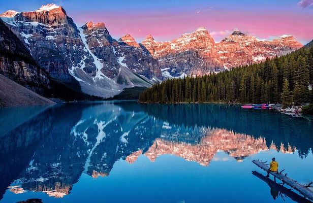 Sunrise at Moraine Lake & Lake Louise from Calgary/Canmore/Banff