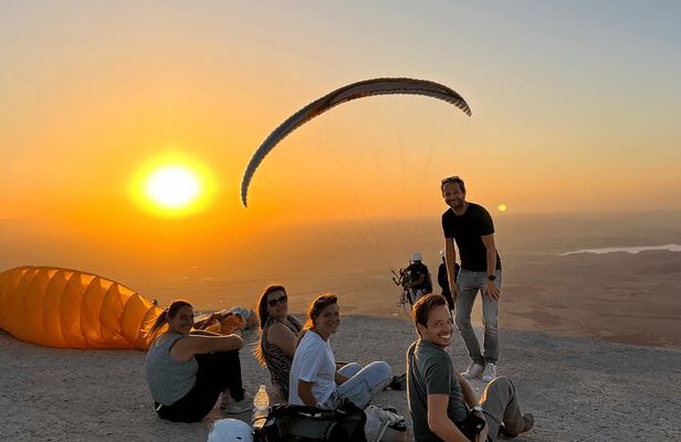 Paragliding with sunset in Agafay desert from Marrakech