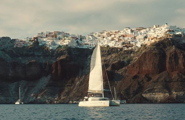 Santorini Platinum Catamaran Cruise with Meal, BBQ and Open Bar