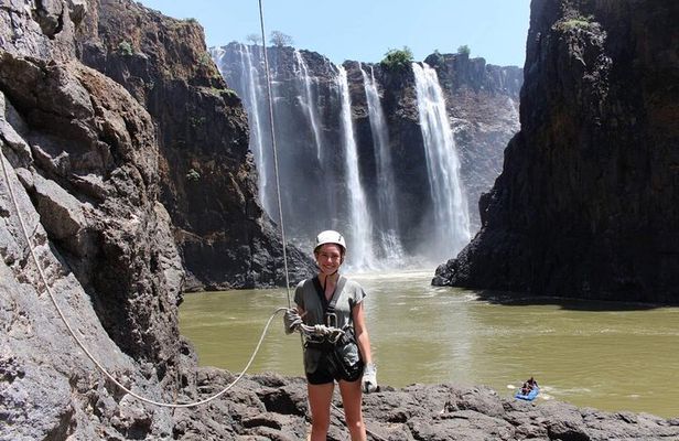 110m Victoria Falls Abseil with Falls & Bridge Views