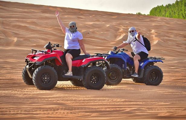 Desert Safari Dubai 30 Mins Quad Bike, Sand Board, Camel Ride BBQ