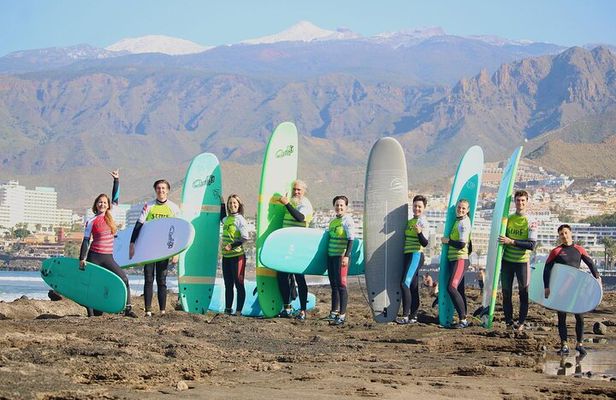 Group Surfing Lesson at Playa de las Américas, Tenerife