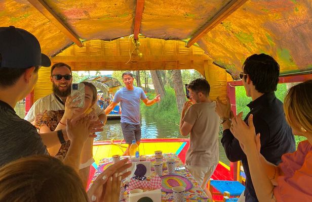 Xochimilco International boat party with open bar and tacos