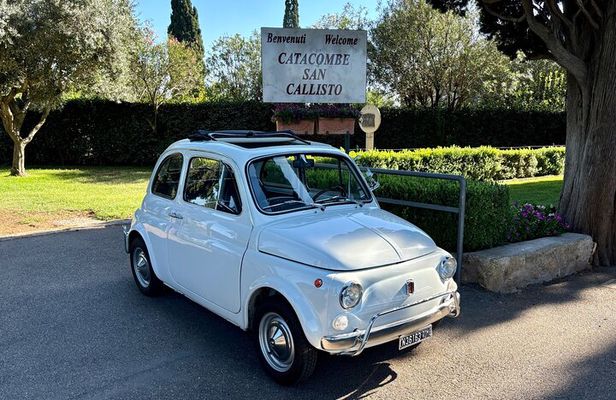 Catacombs, Appian way, Roman walls, Aqueducts, in a Fiat500