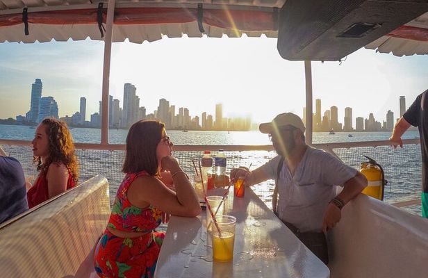 Sunset in Cartagena Bay with Boat Dances and Bar