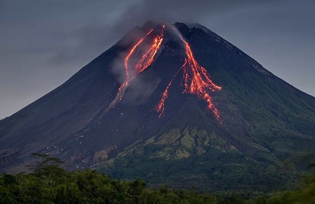 Merapi Lava Viewing at Night from the Safe Distance