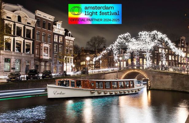 Amsterdam Light Festival: Canal Cruise Covered Saloon Boat
