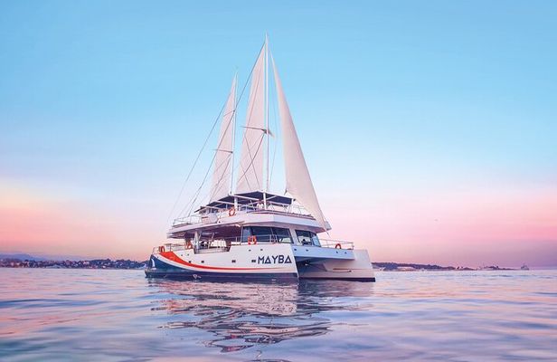 The Sunset in Boat Antibes Marina Bay of Angels