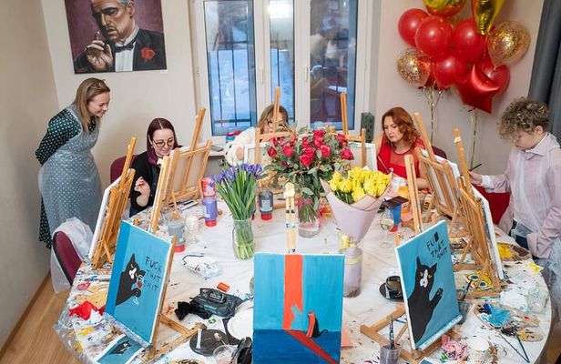 Art and Wine Sip and Paint Party in an Art Studio in Riga