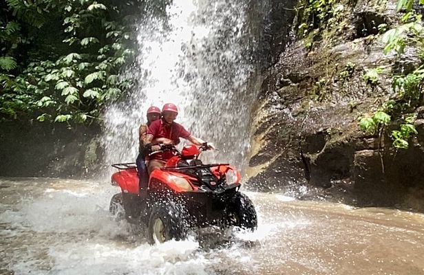 ATV Quad Bike Kuber Through Waterfall, Tunnel And Rice Field