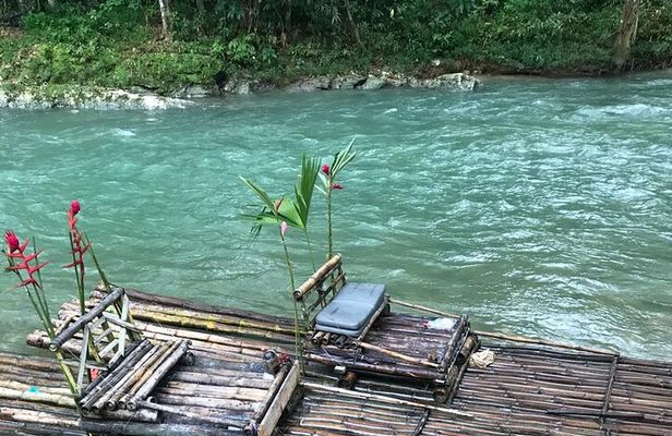Bamboo Rafting with lime stone