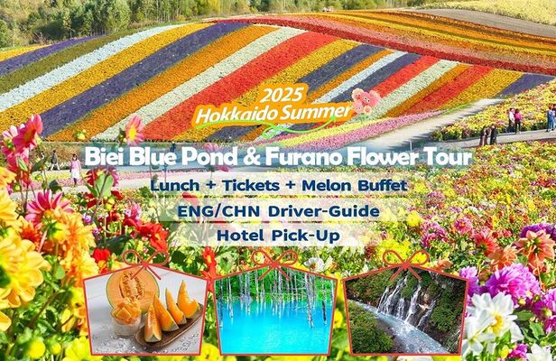 Sapporo: Flower Sea, Biei Blue Pond Tour /w Pickup and Lunch